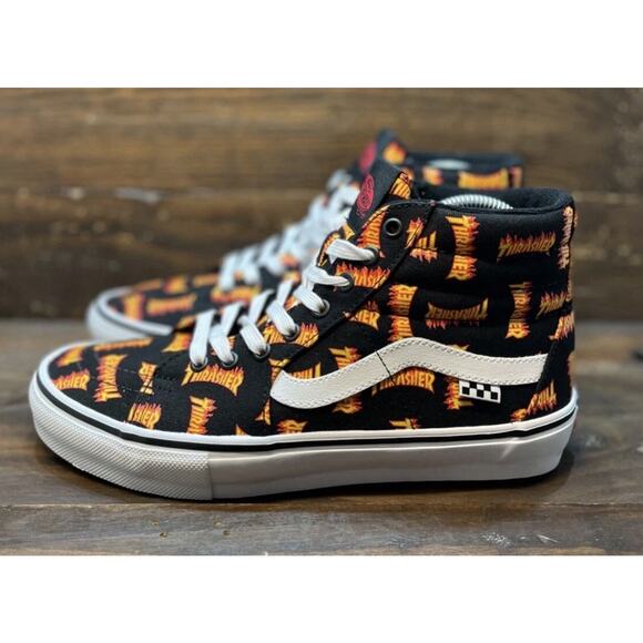 Thrasher x Vans Skate SB Sk8-Hi Rare Thrasher Flames Logo Mens Size 8.5 NEW - Picture 11 of 15